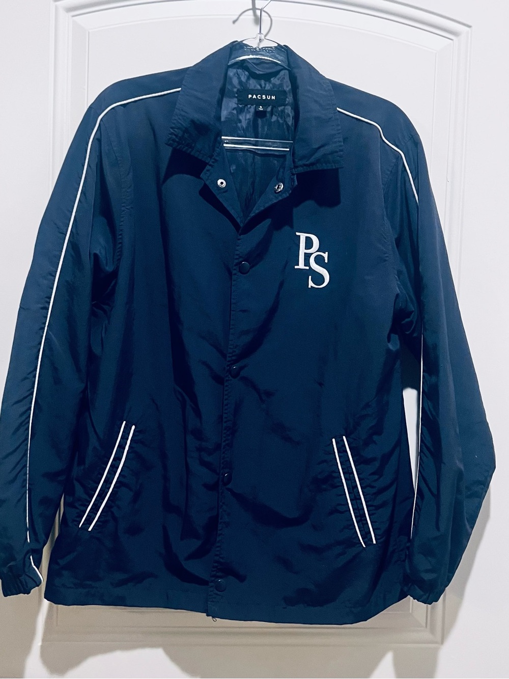 PacSun Navy Windbreaker Jacket with White PS Logo